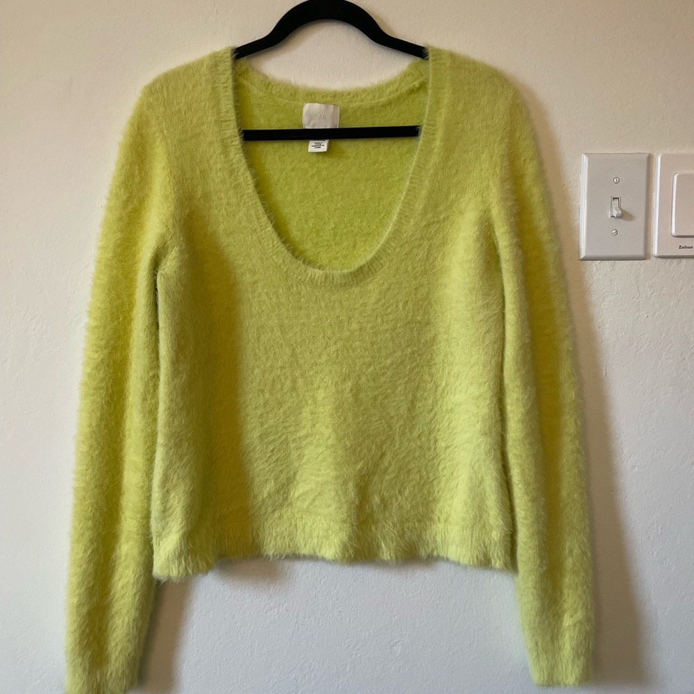 H&M Light Green Fuzzy Scoop Neck Sweater
